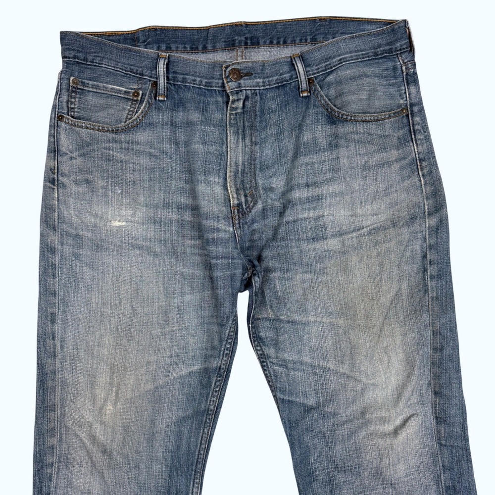Levi's 527 Slim Bootcut Jeans Fits 38x26.5 Denim Blue Distressed Western Rugged